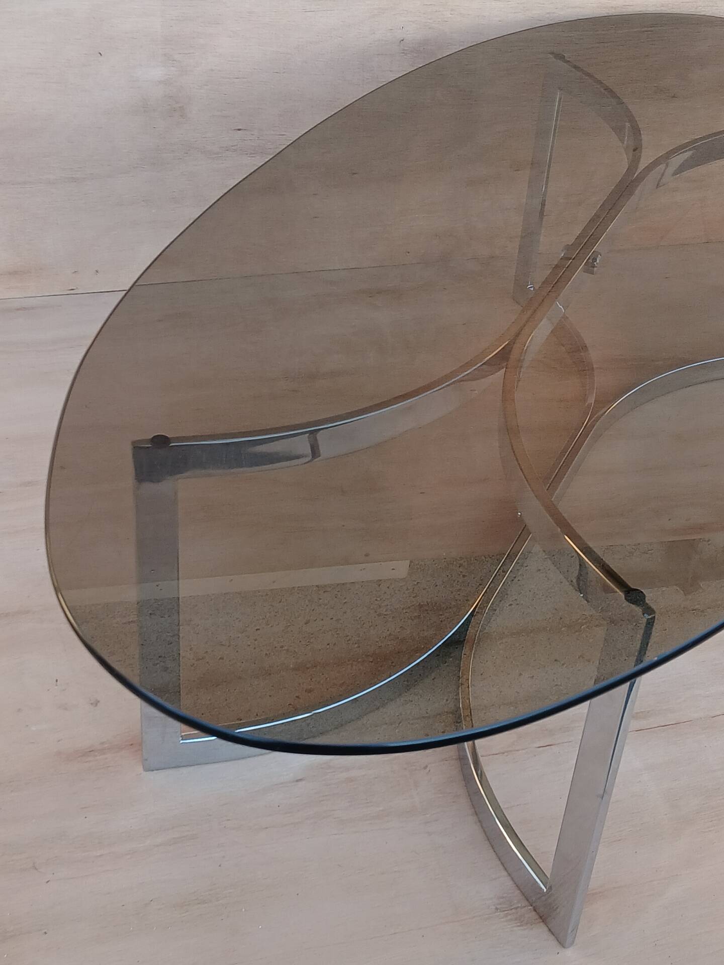 Glass and chrome coffee table from the 1970s.