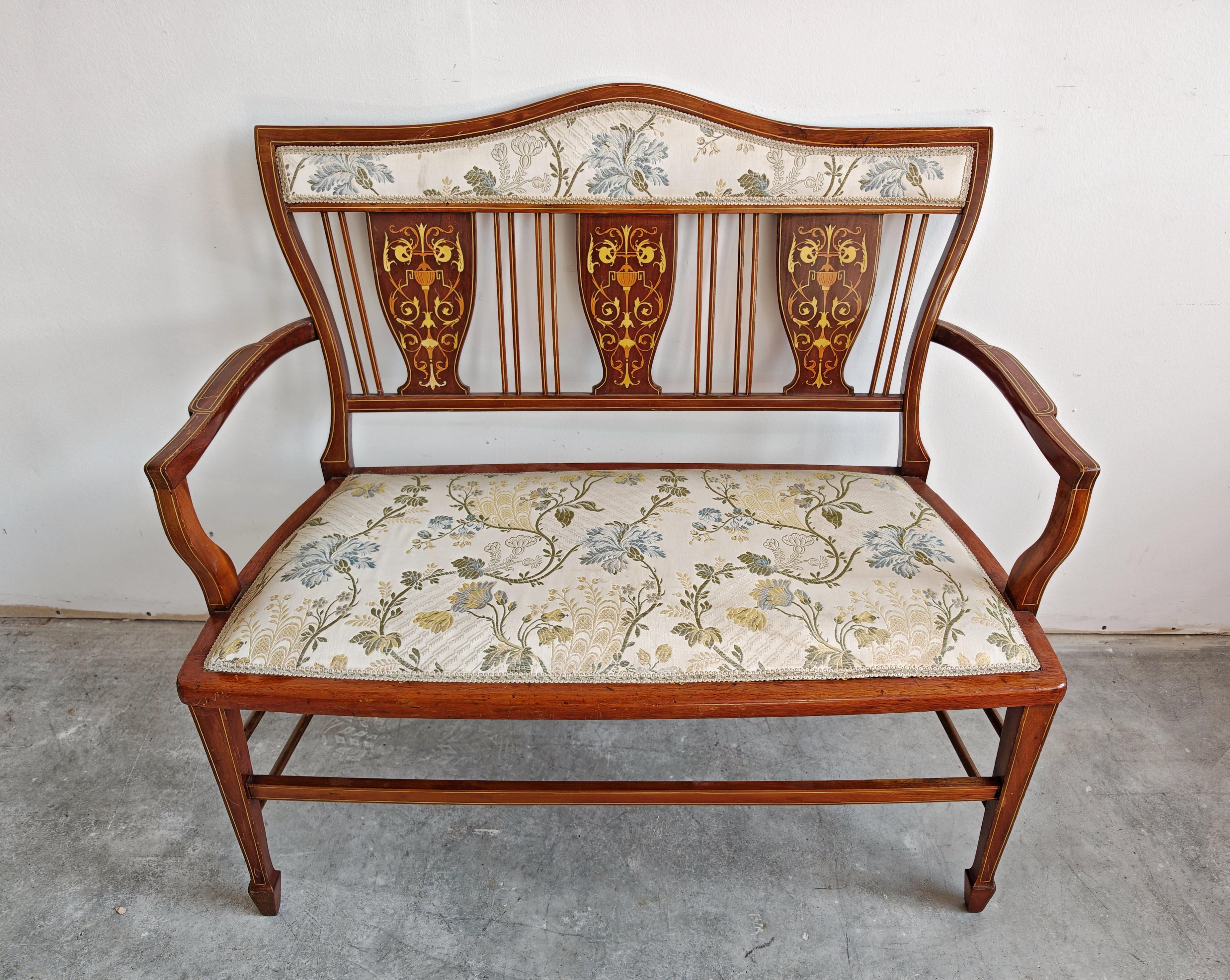 Antique Edwardian Two-Seat Mahogany Canapé with Marquetry