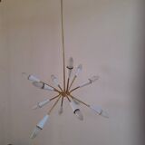 Stilnovo style 12 light Brass and White sputnik Chandelier