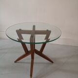 Scandinavian coffee table in star wood and glass 1970