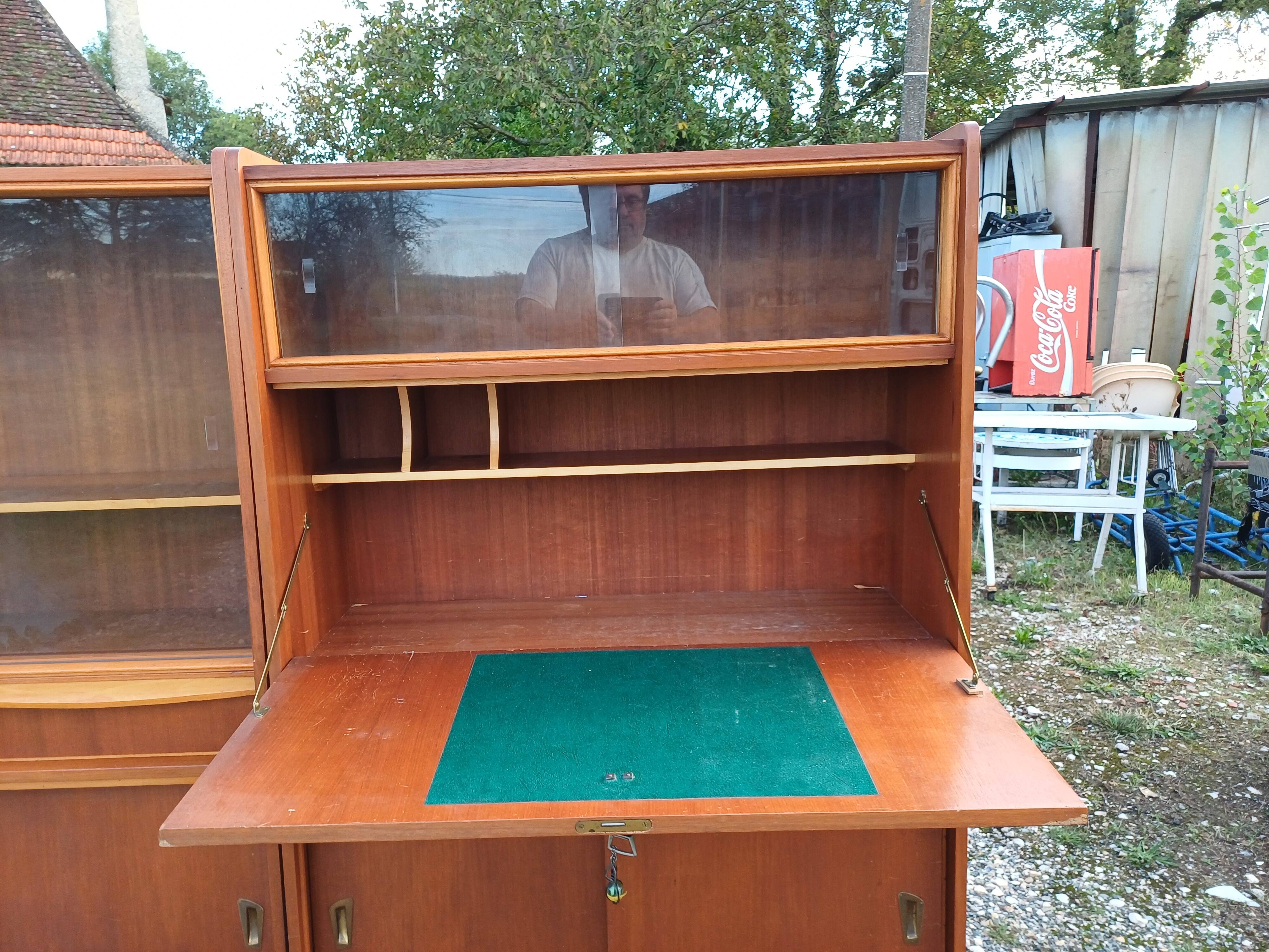 1950s wood and glass display cabinet