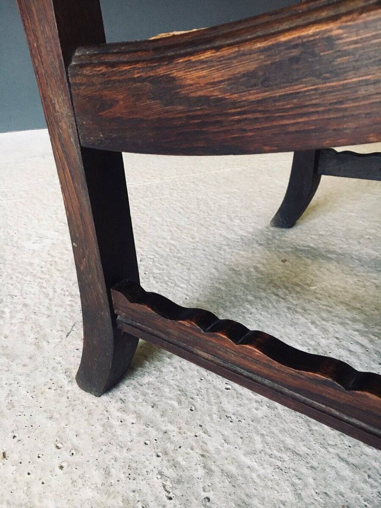 Low Arts & Crafts Oak & Rush Armchair, Belgium 1920s