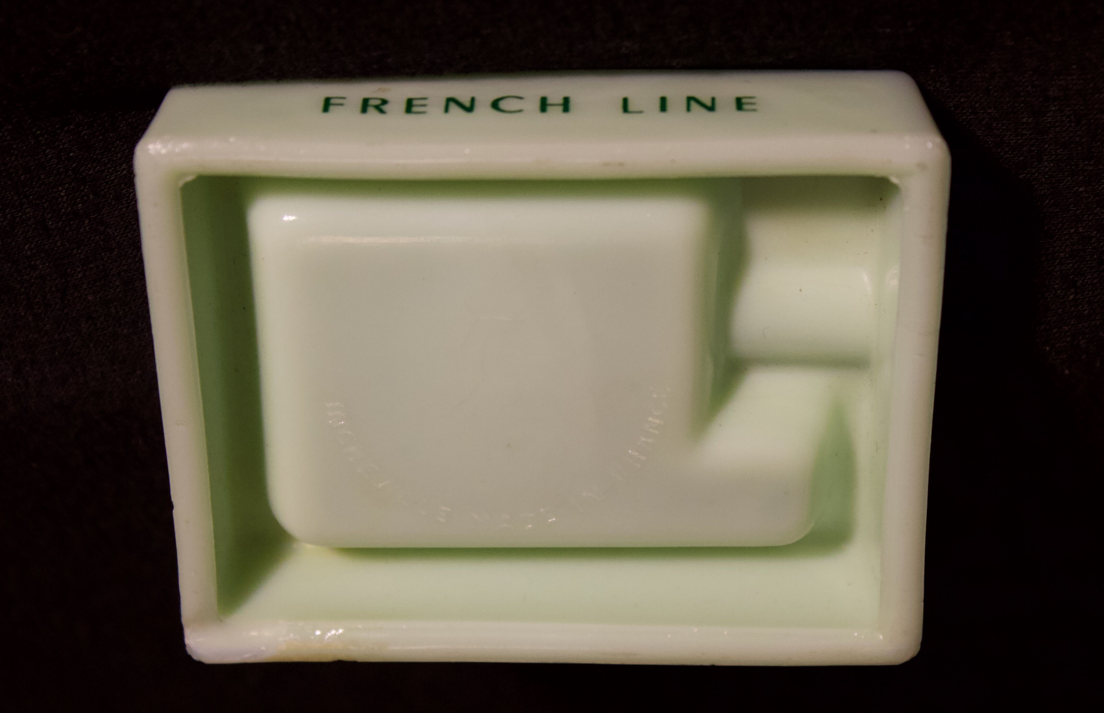 Three opalex ashtrays at the Logo of the Trans-Atlantic General Company - French Line - Model created by Jean Luce for the cruises of the liner Normandy and France