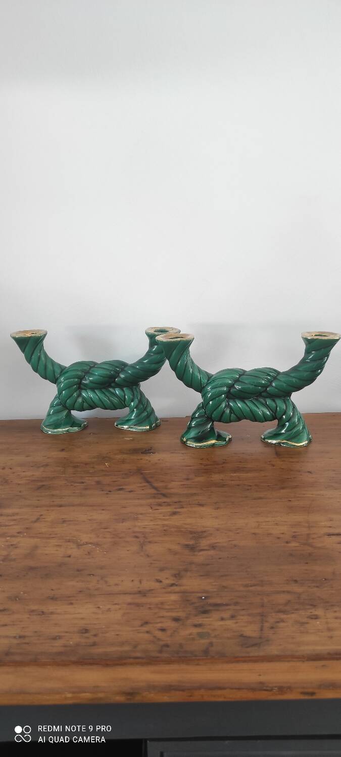 Two art deco ceramic candlesticks
