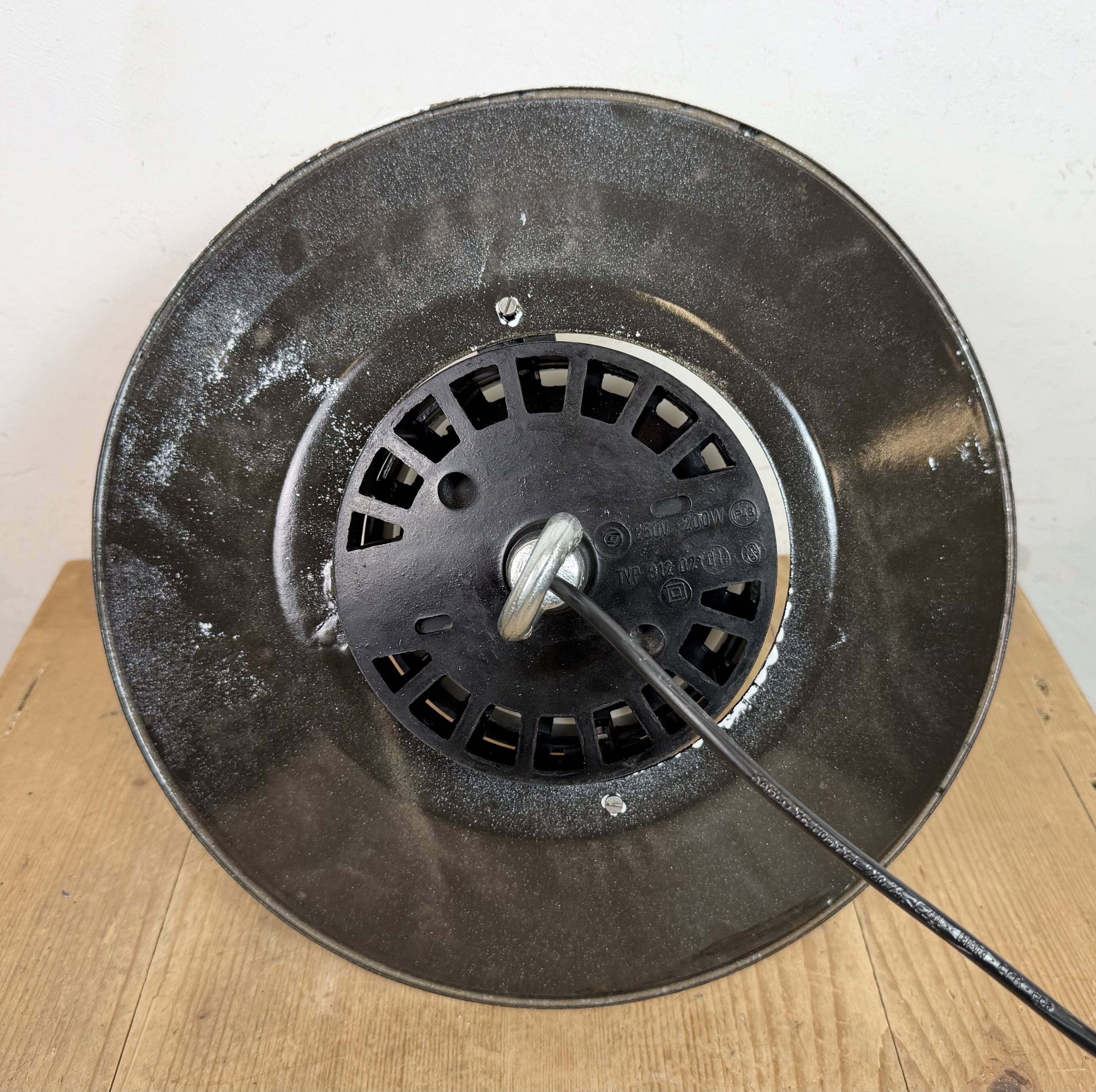 Industrial Grey Enamel Pendant Lamp with Milk Glass, 1960s