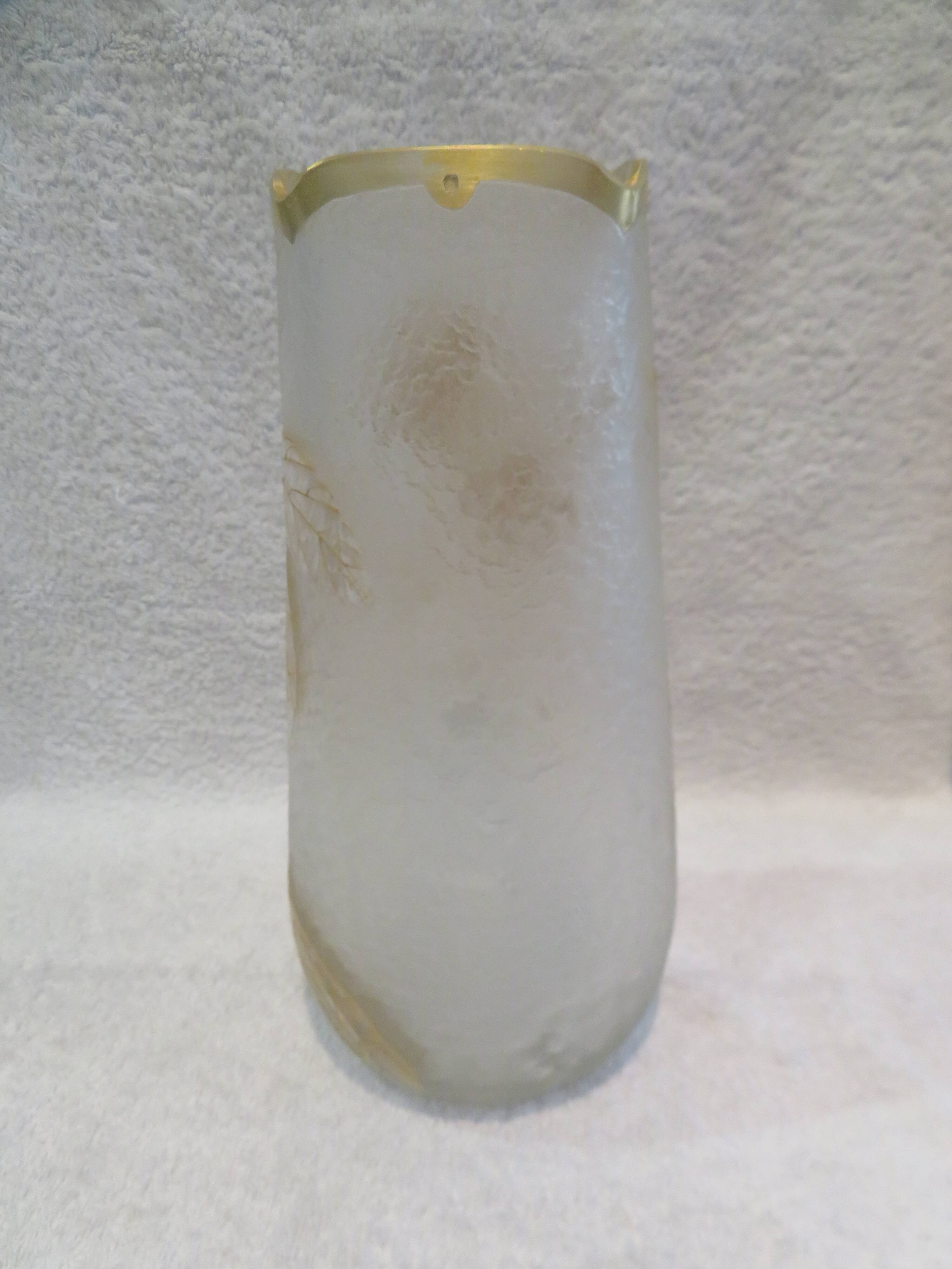 Beautiful acid-etched glass vase from Legras Saint Denis with chestnut tree decoration