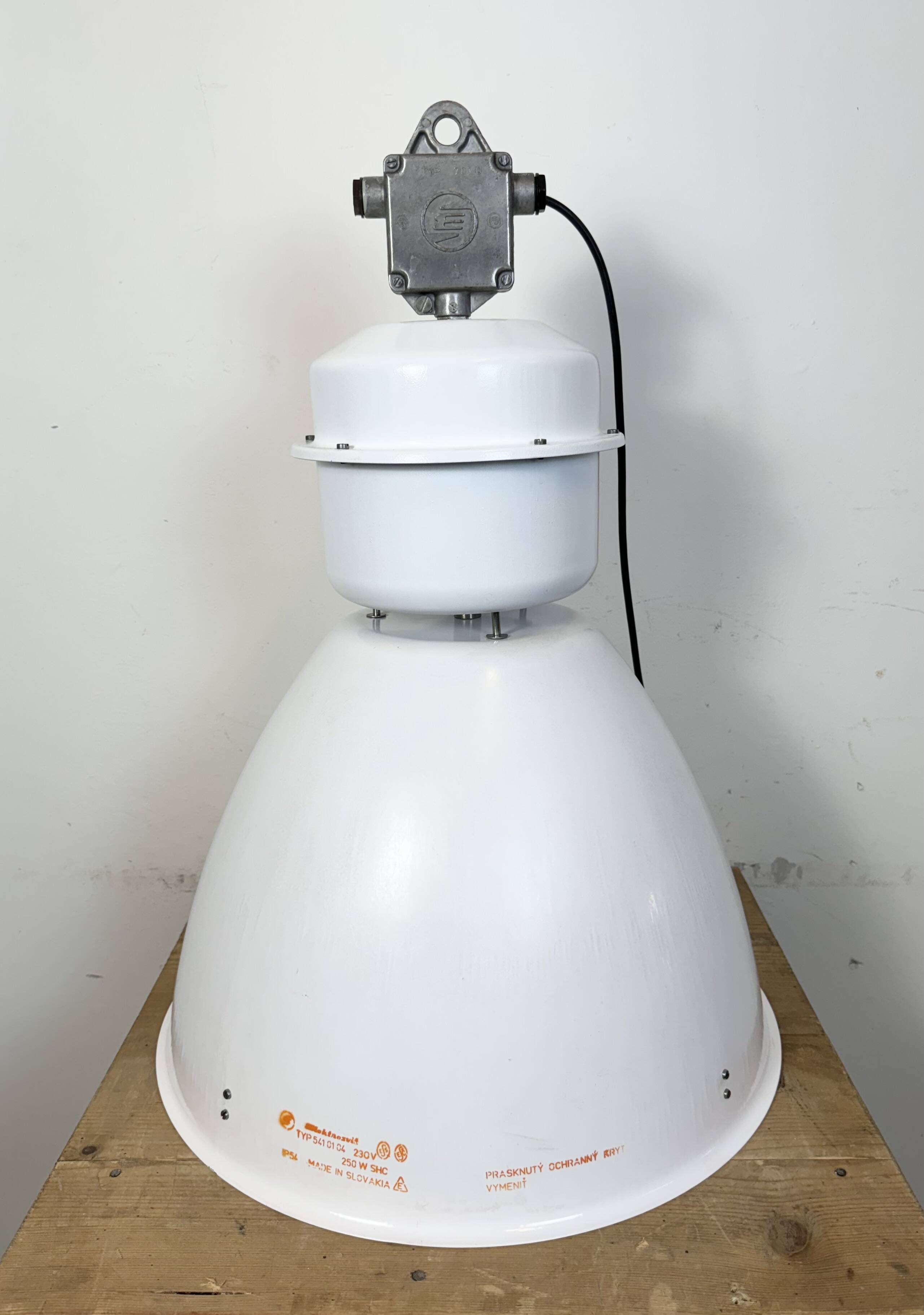 Large White Enamel Industrial Factory Lamp from Elektrosvit, 1990s