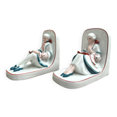 Pair of Art Deco ceramic bookends from 1930 signed by Henri Delcourt Desvres.