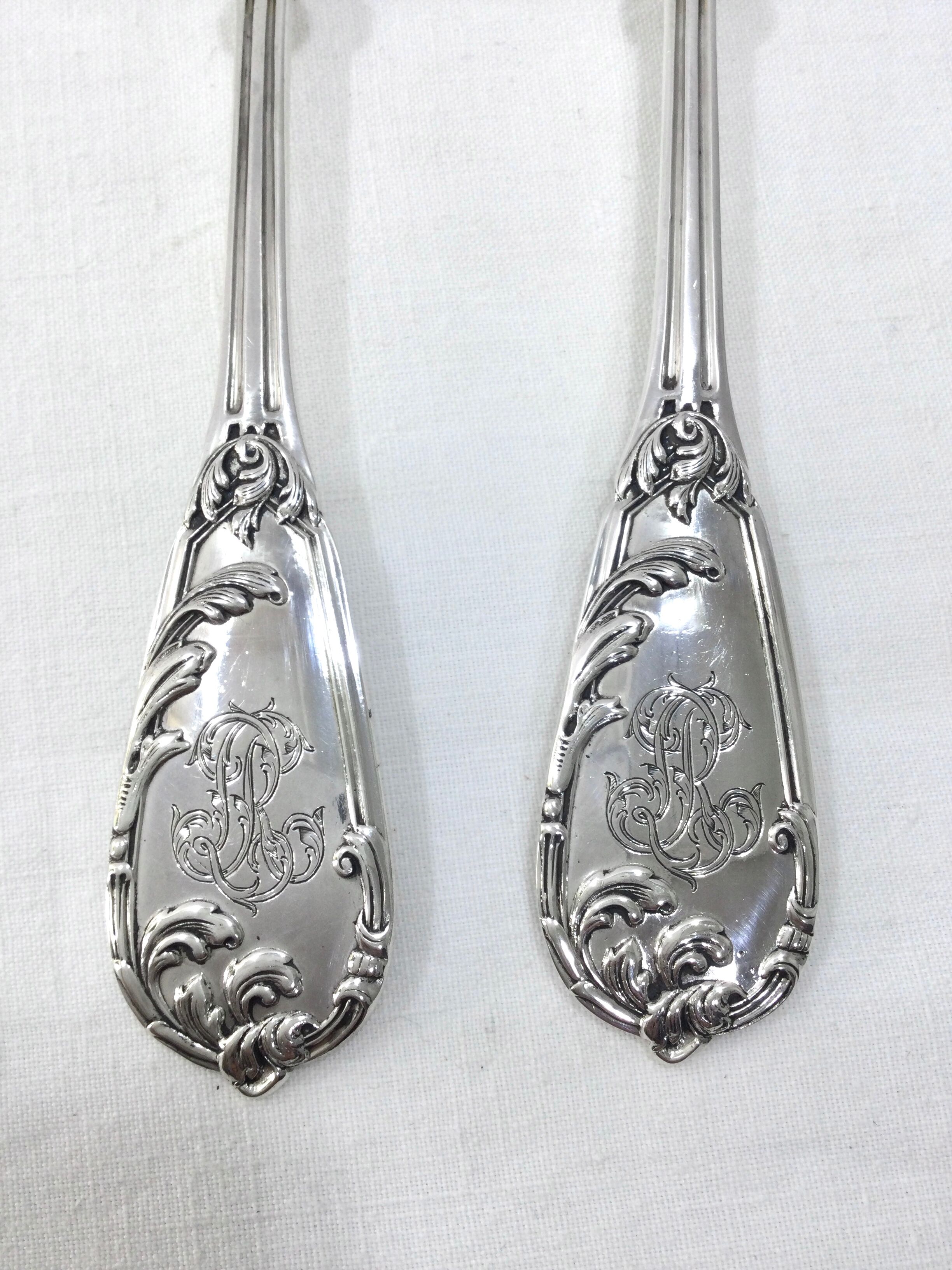 Anciens couverts à salade argent et ivoire - Arts de la table