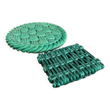 Vintage Green Barbotine Trivet Set - Set of 2