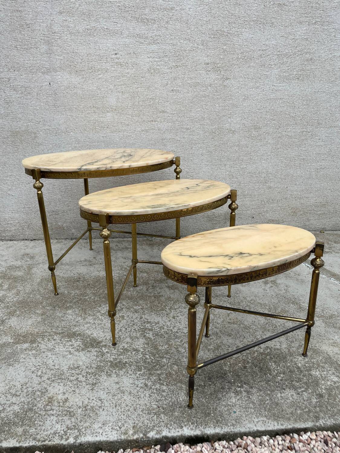 Vintage bronze, brass and onyx nesting table