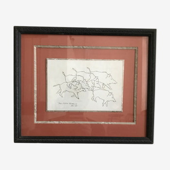 Framed drawing Jean Fabius Henrion year 92