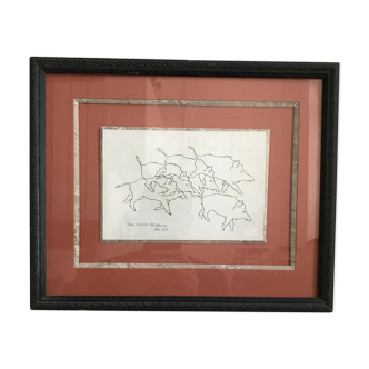 Framed drawing by Jean Fabius Henrion, year 92