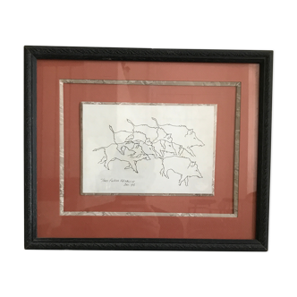 Framed drawing Jean Fabius Henrion year 92