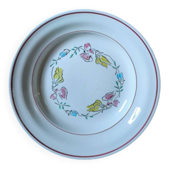 Vintage deep plate ceranord st Amand semi-glazed sweet peas multi-colored flower pattern