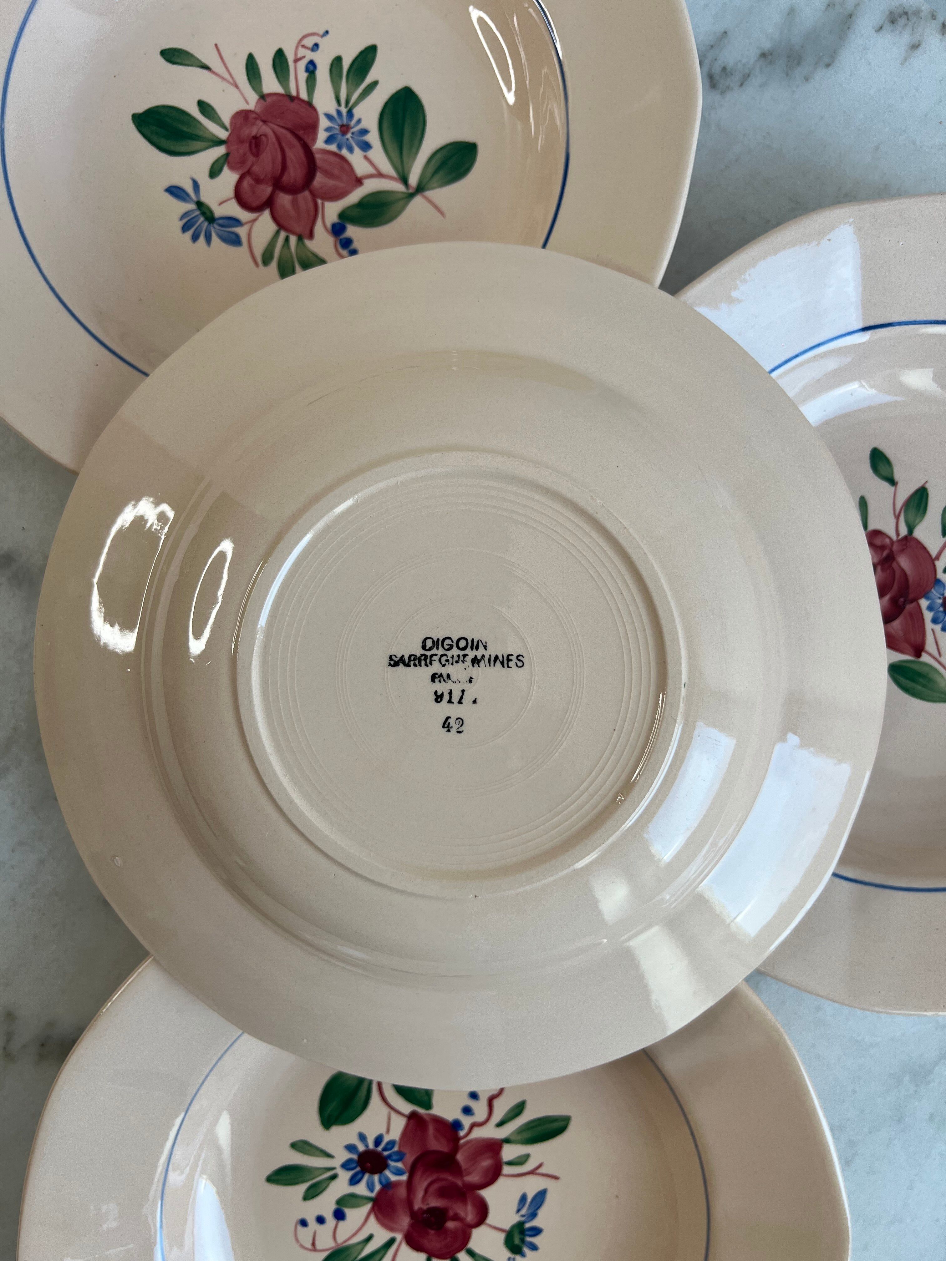 Set of 4 deep plates Sarreguemines Hand-painted