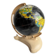 Globe terrestre scolaire français du milieu du XXe siècle, avec des océans noirs sur papier imprimé et un socle en plastique crème.