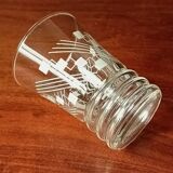 6 glasses 11 cl with vintage 1950 geometric patterns in white, France.