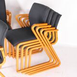 Set of 8 wooden and fabric chairs