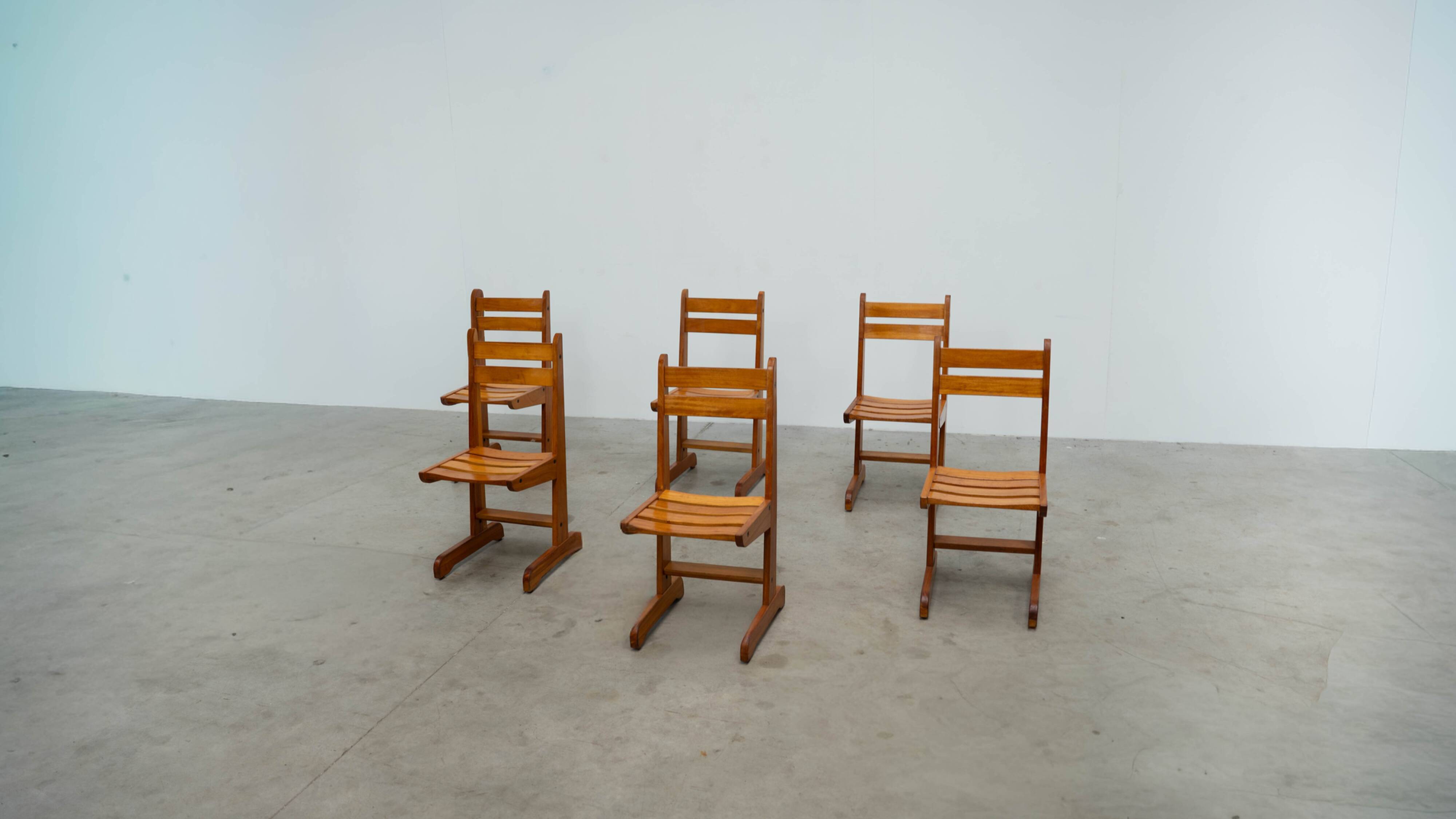 Set of six sculptural oak dining chairs