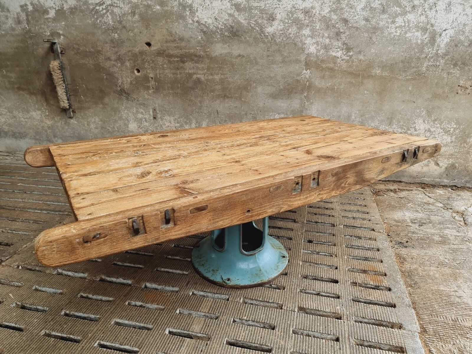 Antique dining table XXL on industrial machine leg