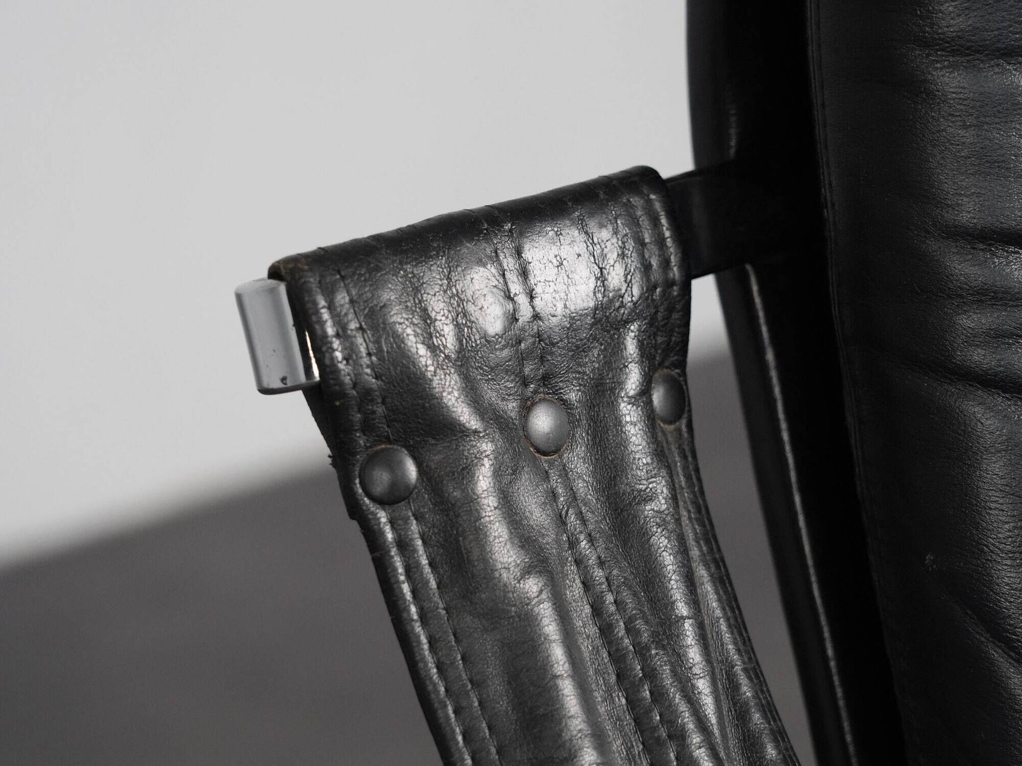 Modernist Black Leather Swivel Lounge Chair, Netherlands, 1960s
