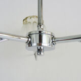 Vintage chandelier with 3 branches in chrome metal and glass globe. Year 70