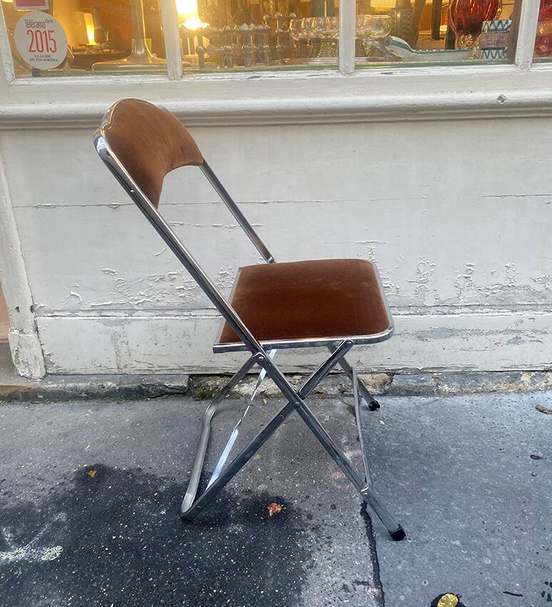 Chrome folding chair - velvet fabric, 1970