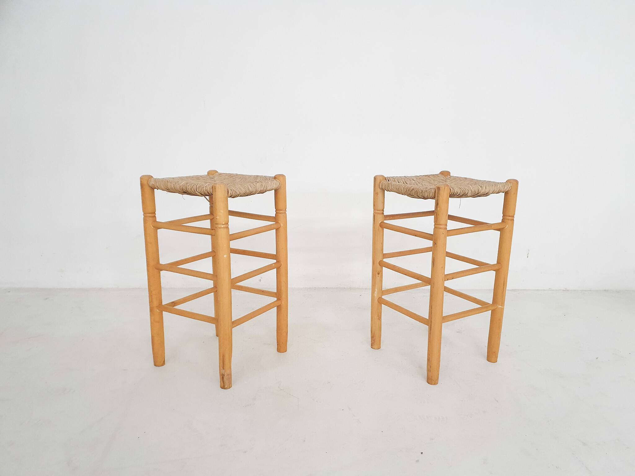 Set of two vintage rattan bar stools, The Netherlands 1970's