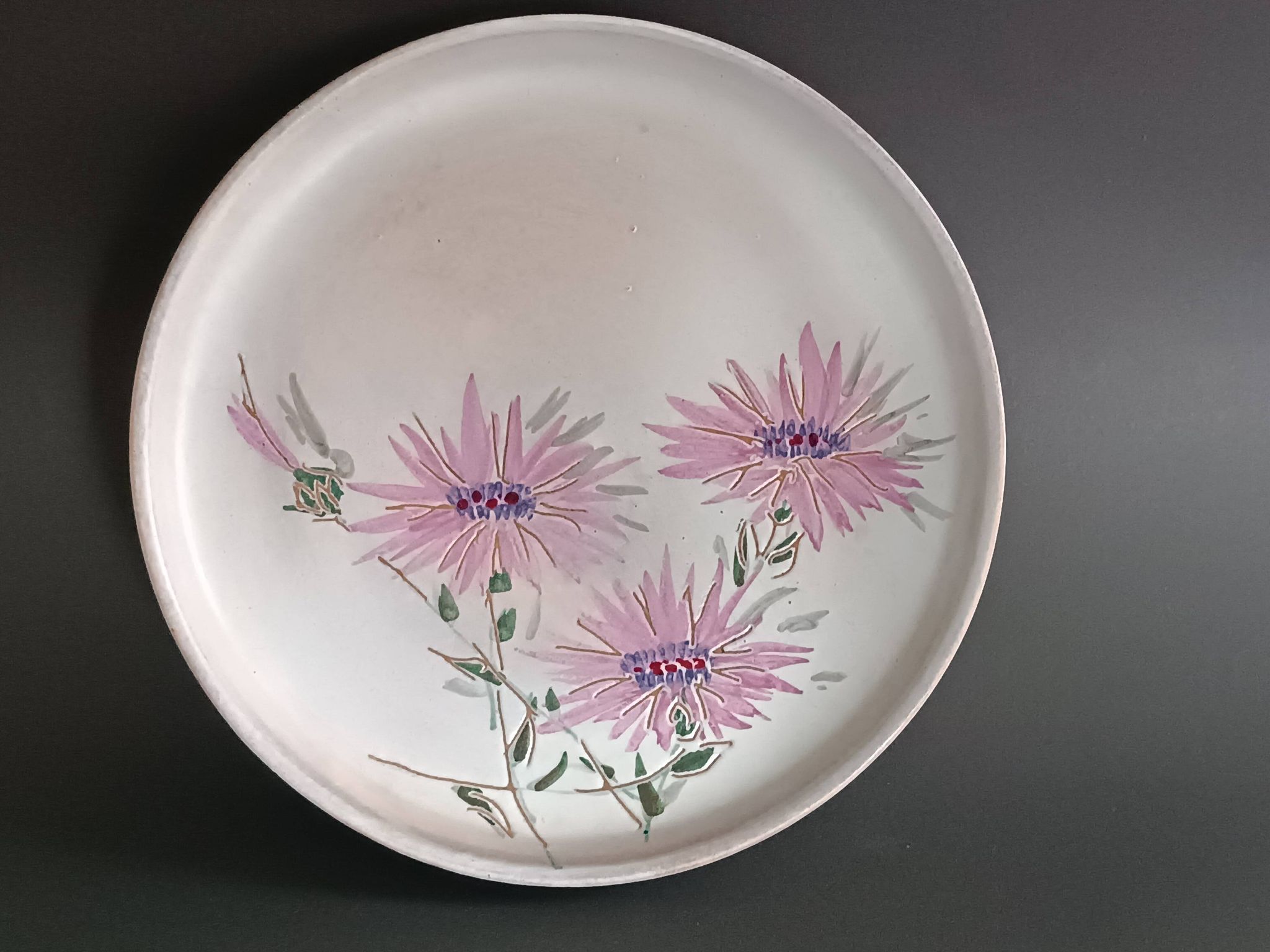 Ceramic plate with thistles by Marie-Madeleine Jolly 1950