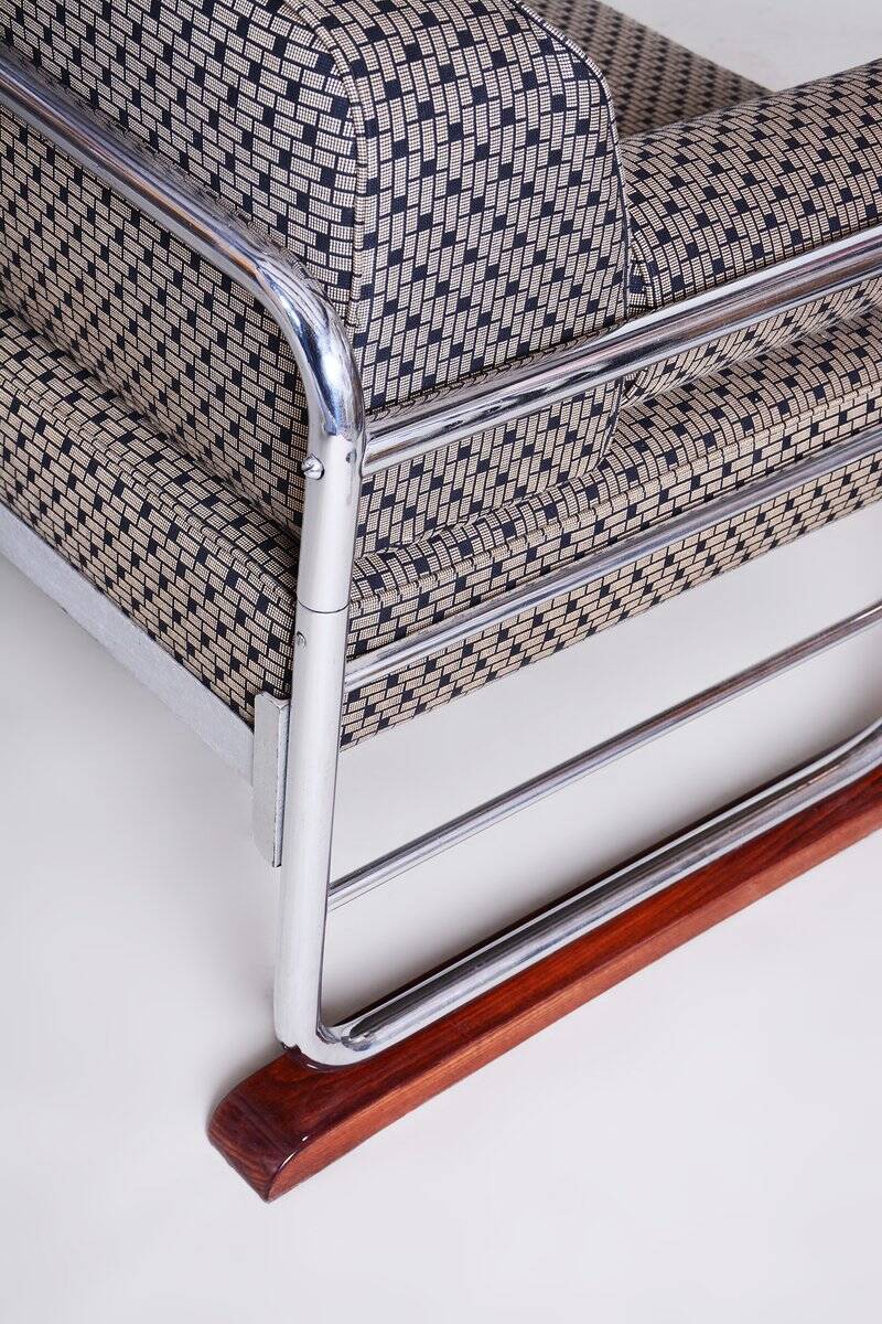 Bauhaus Sofa in Chrome and Backhausen Fabric attributed to R. Slezák, Czech, 1930s
