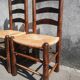Paire de chaises brutaliste paillées et bois
