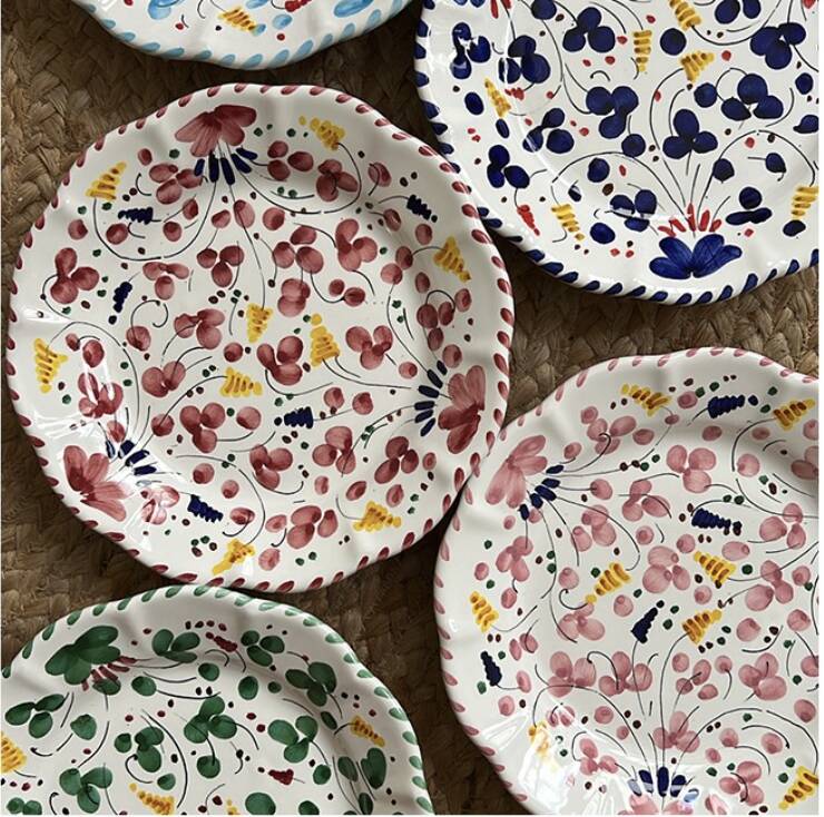 Plate 25cm turquoise flowers