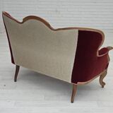 Canapé danois 2 places des années 1930, velours d'ameublement, bois de frêne, retapissé.