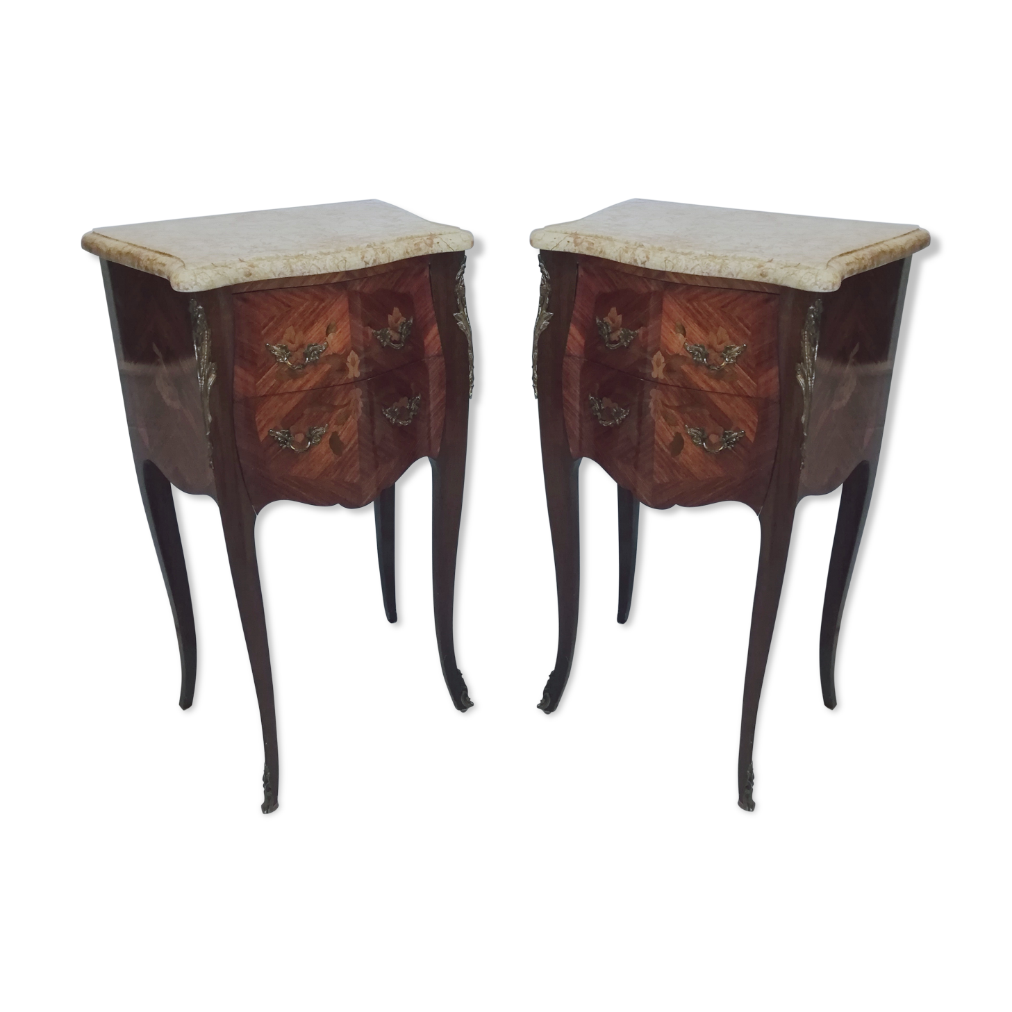 Pair of curved bedsides in Louis XV style marquetry
