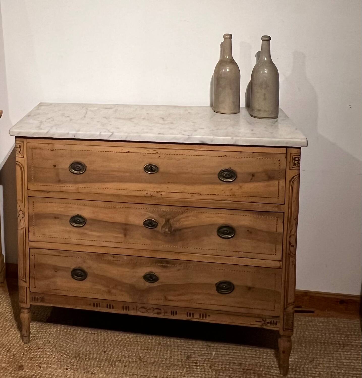Antique solid wood and marble commode