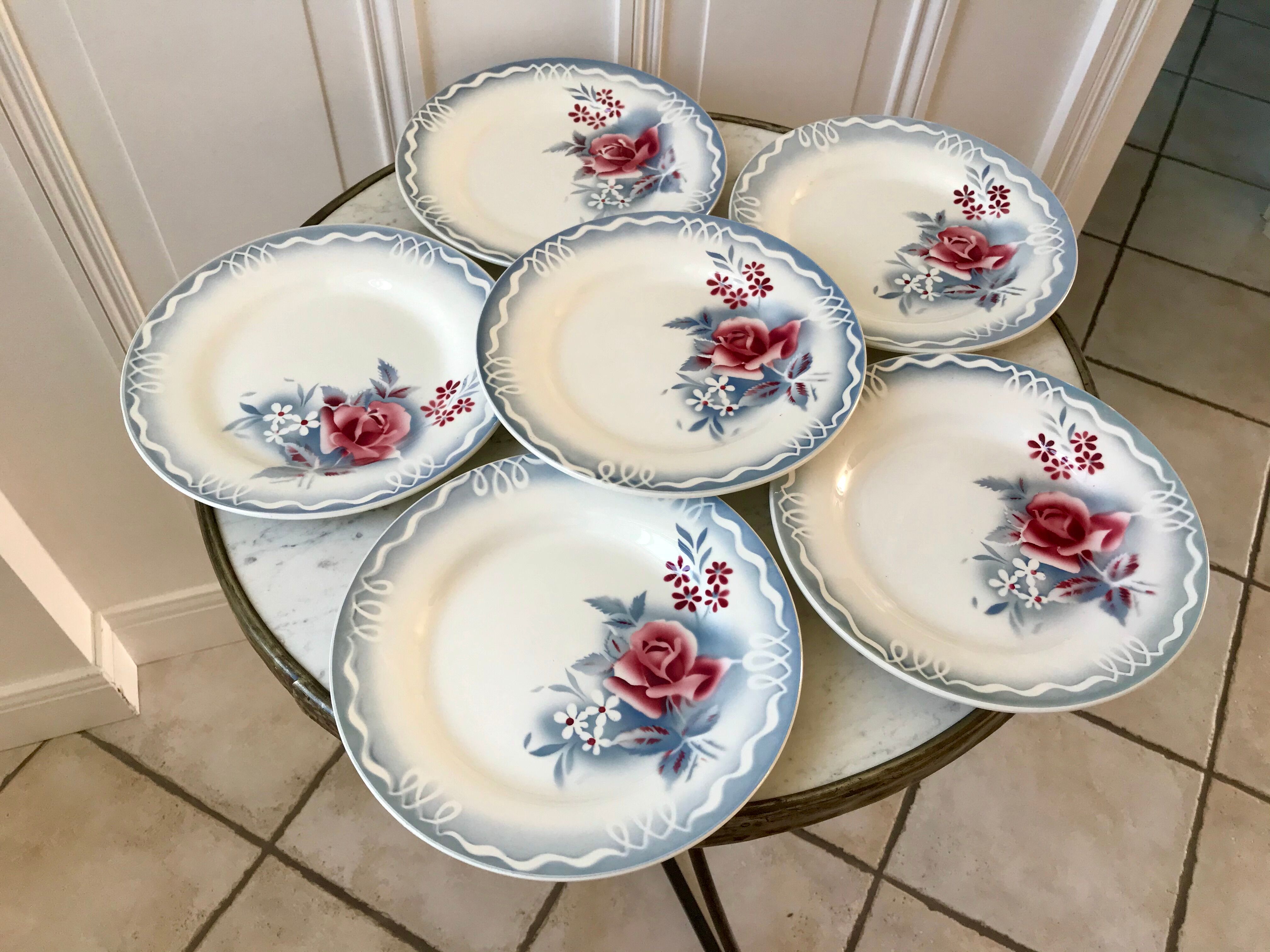 set of 6 flat plates Digoin Sarreguemines model "Lot" 30s