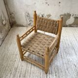Moroccan wooden and rope armchair
