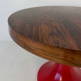 Italian Art Deco Round Table in Ziricote Wood with Red Lacquered Base, 1950