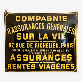 Plaque Émaillée «  Compagnie des assurances »