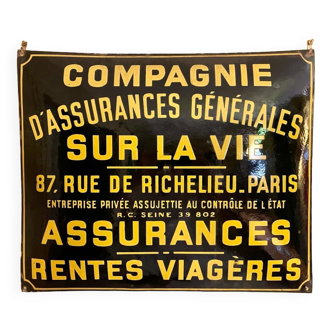 Plaque Émaillée «  Compagnie des assurances »