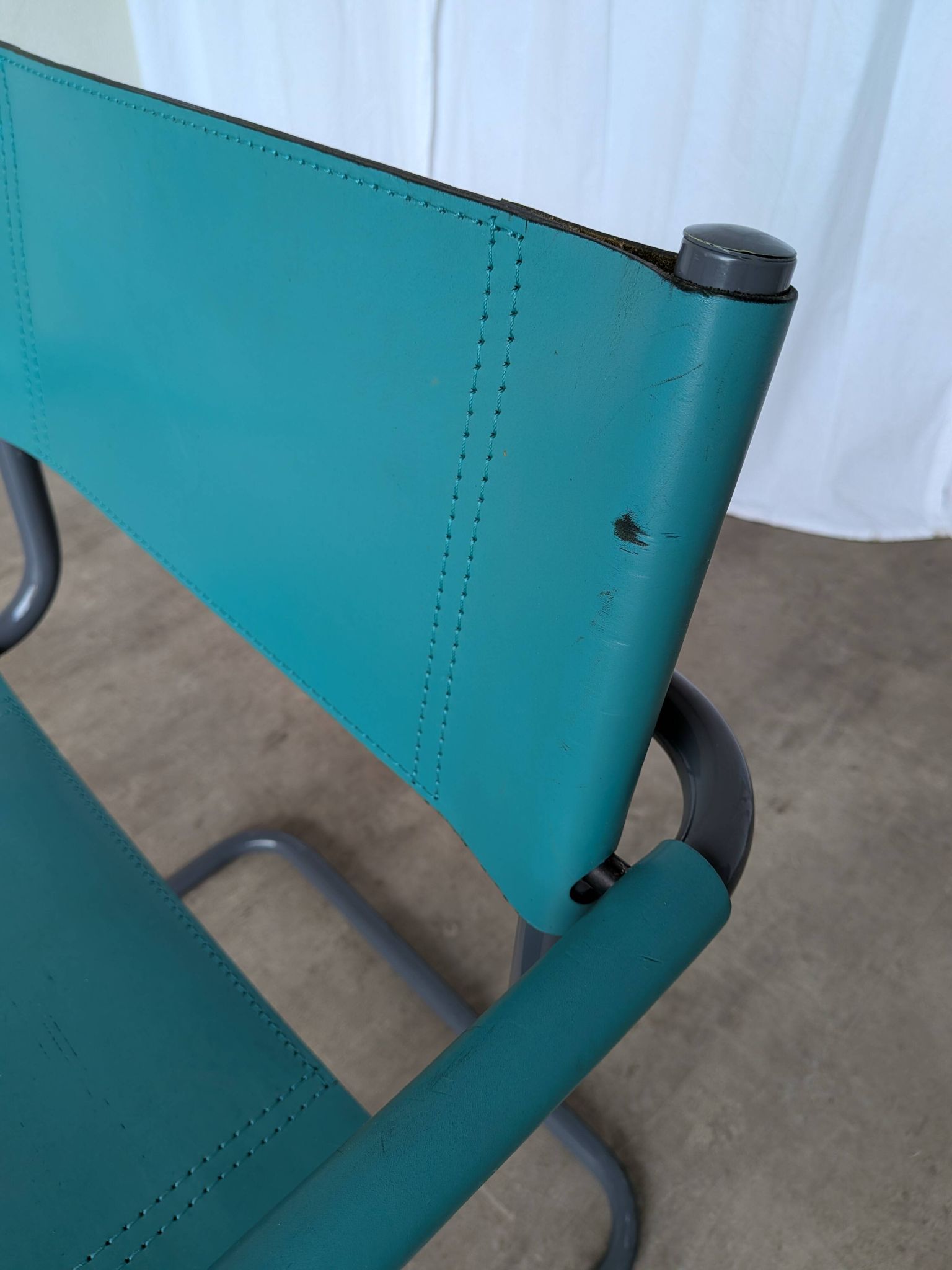 Vintage Mart Stam Style Armchair: Turquoise Leather, Black Chrome Cantileve