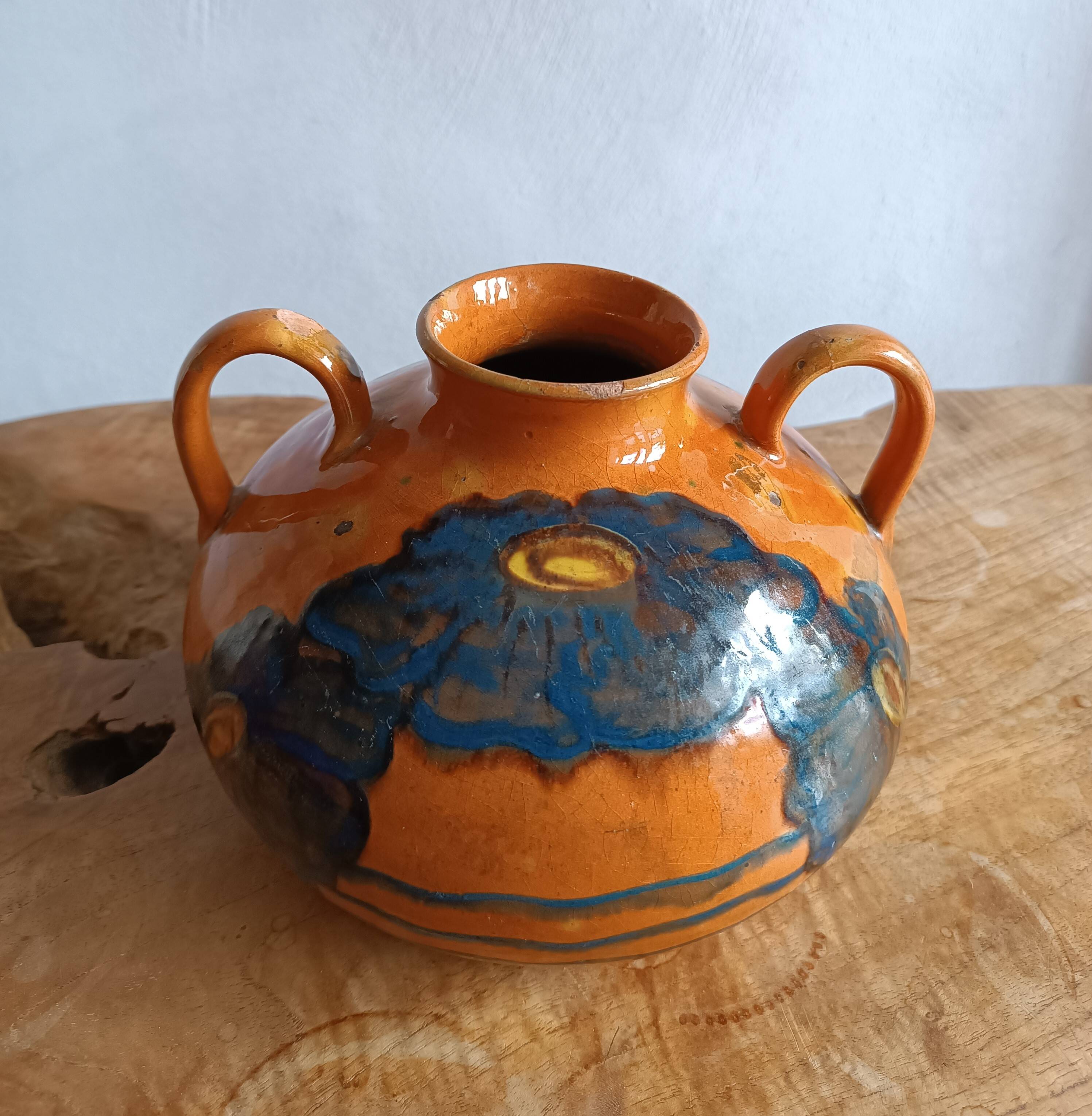 Emile SIMONOD (1893-1977) Glazed ceramic vase with handles Savoie France