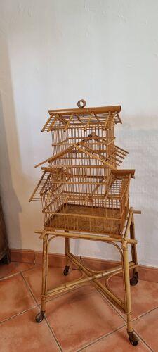 Cage à oiseaux avec son meuble années 1960
