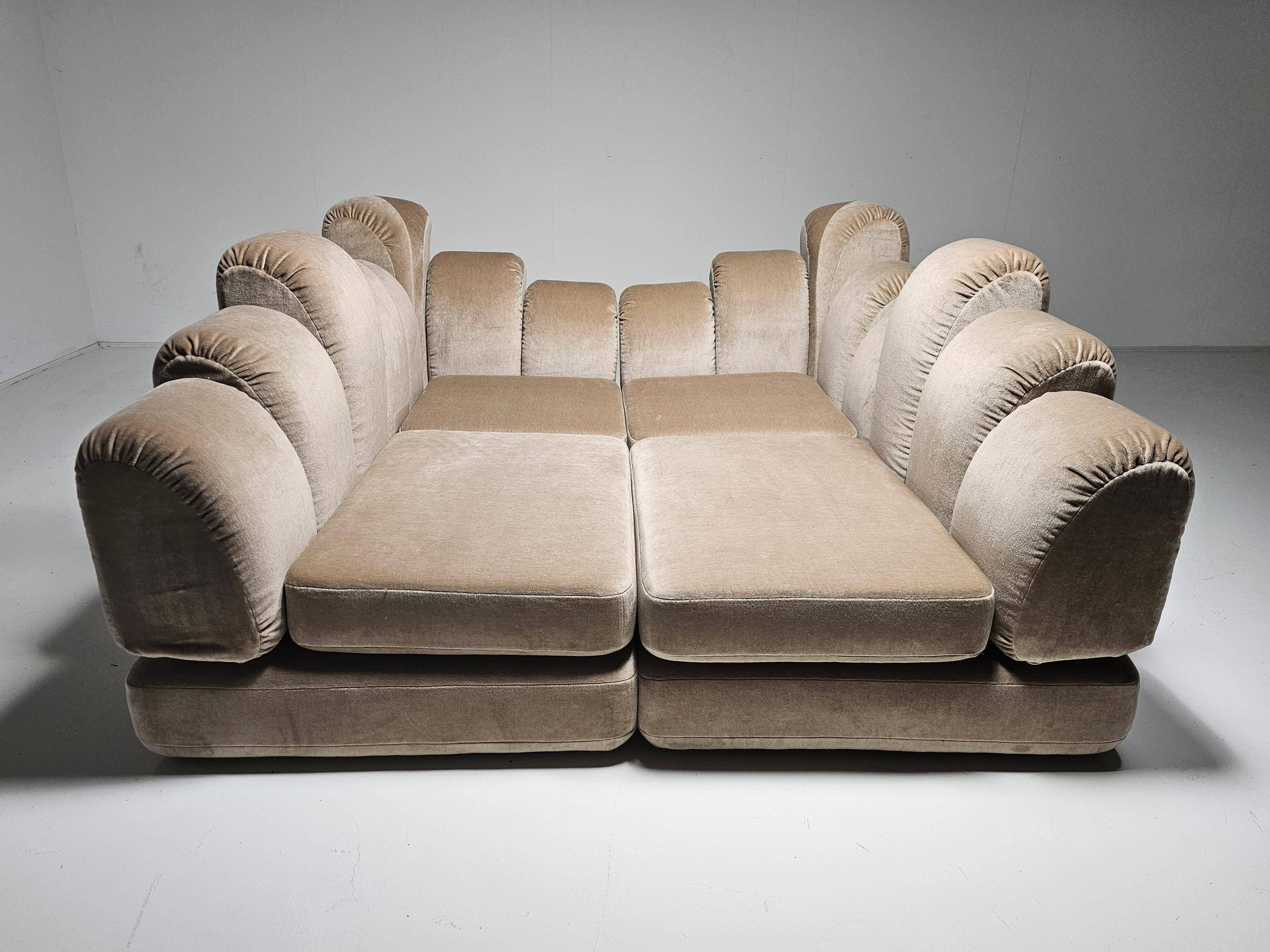 Beige mohair velvet sectional sofa by Hans Hopfer, Roche Bobois.