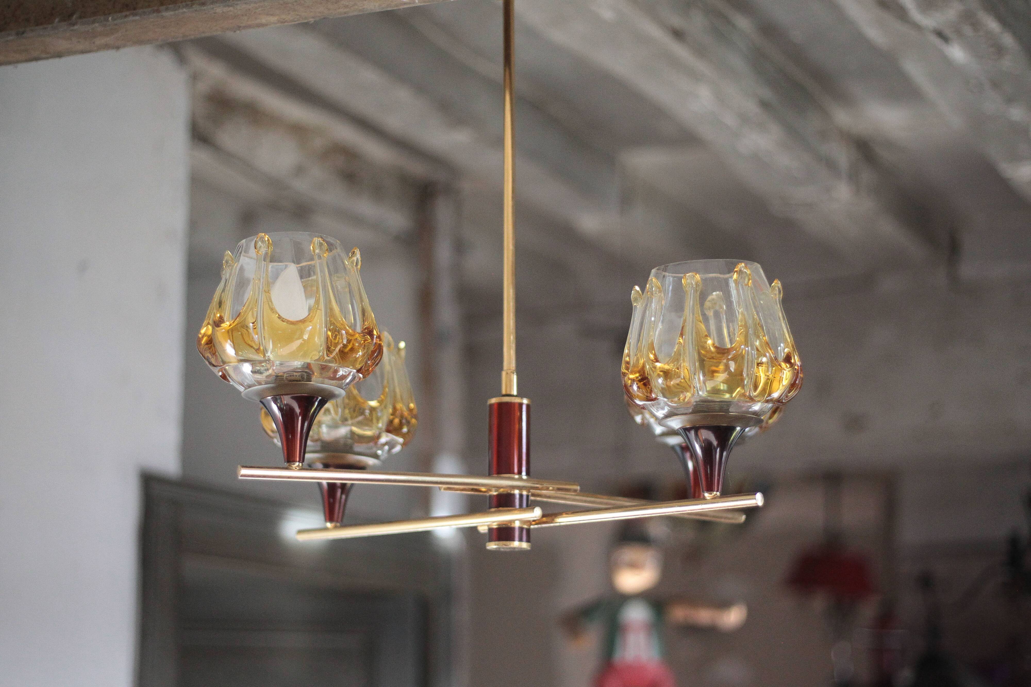 Vintage pendant light, Oberglass Austria glass pendant light, Murano style