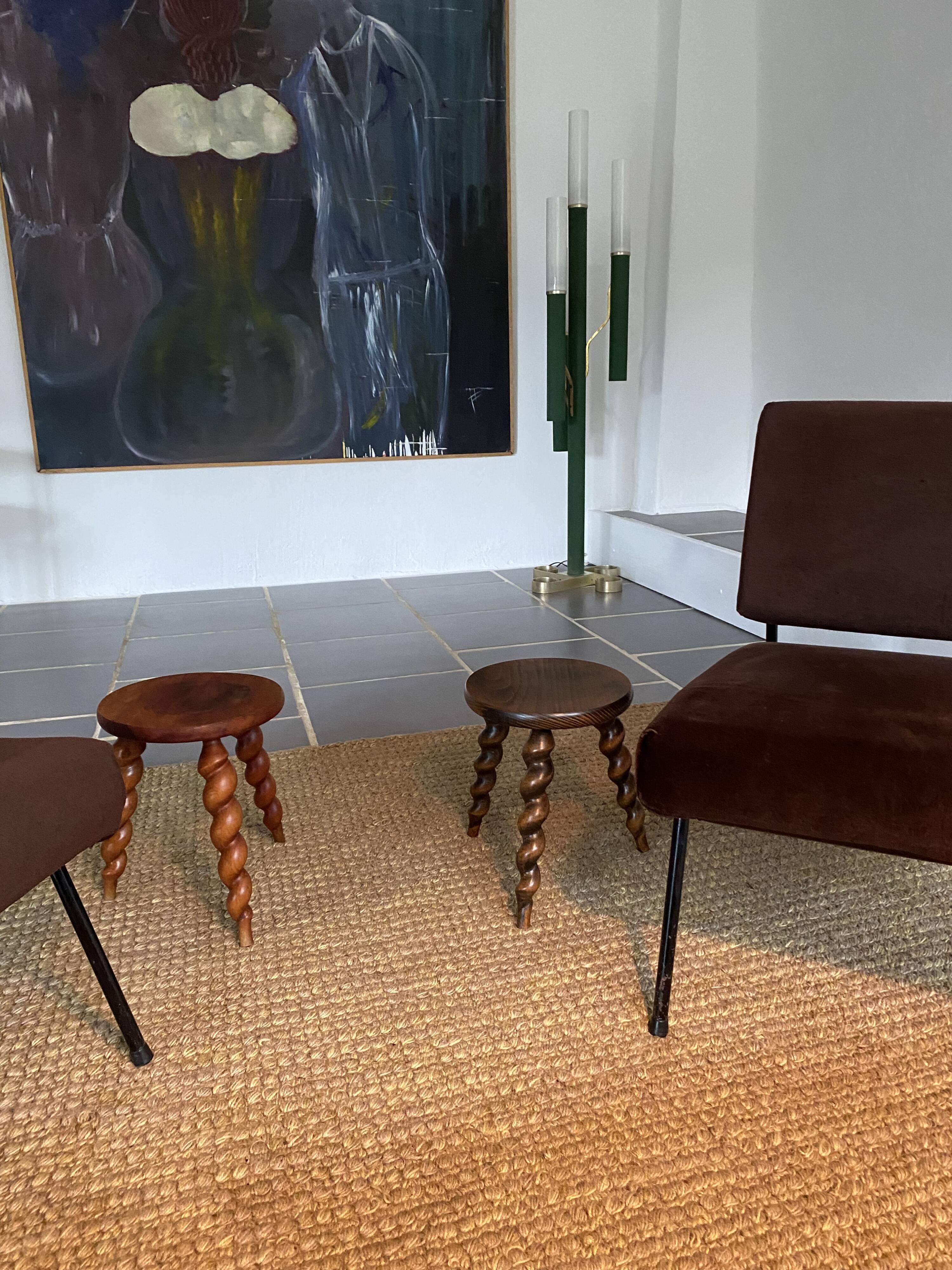 Duo of vintage stools wood turned