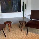 Duo of vintage stools wood turned