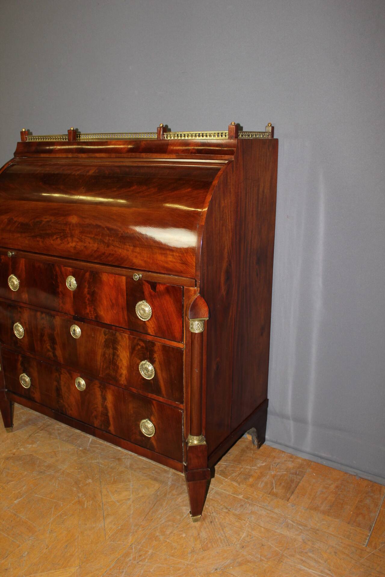 19th Century Mahogany Cylinder Secretary Desk