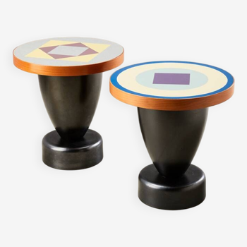 Ettore Sottsass Pair of Lipari Side Tables for Zanotta Italy 1992